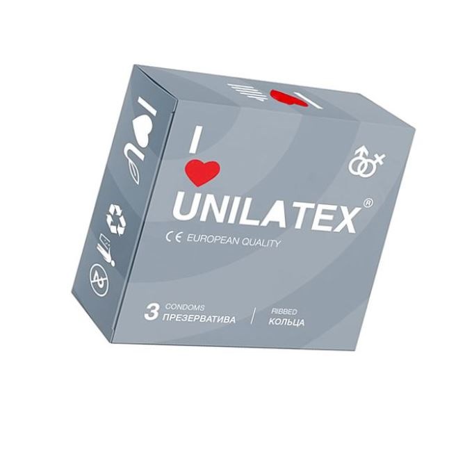 Презервативы Unilatex, ribbed, латекс, ребристые, 19 см, 5,4 см, 3 шт.. - фото 52893