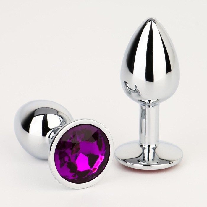 Анальная пробка Оки- Чпоки, серебряная, кристалл фиолетовый, D = 28 мм - фото 53440