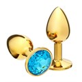 Анальная пробка Оки- Чпоки, золотая, кристалл голубой, D = 27 мм - фото 53439
